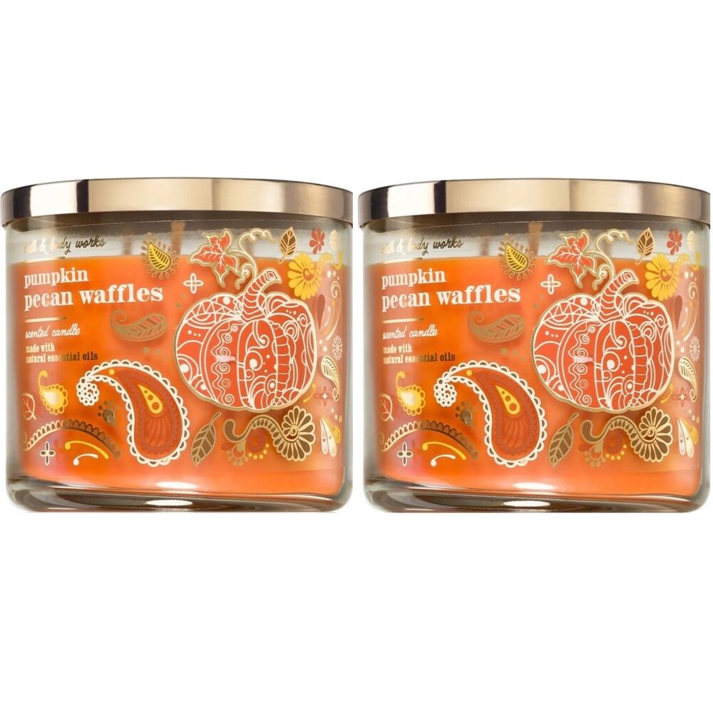 Bath & Body Works 3 Wick Candle PUMPKIN PECAN WAFFLES X2